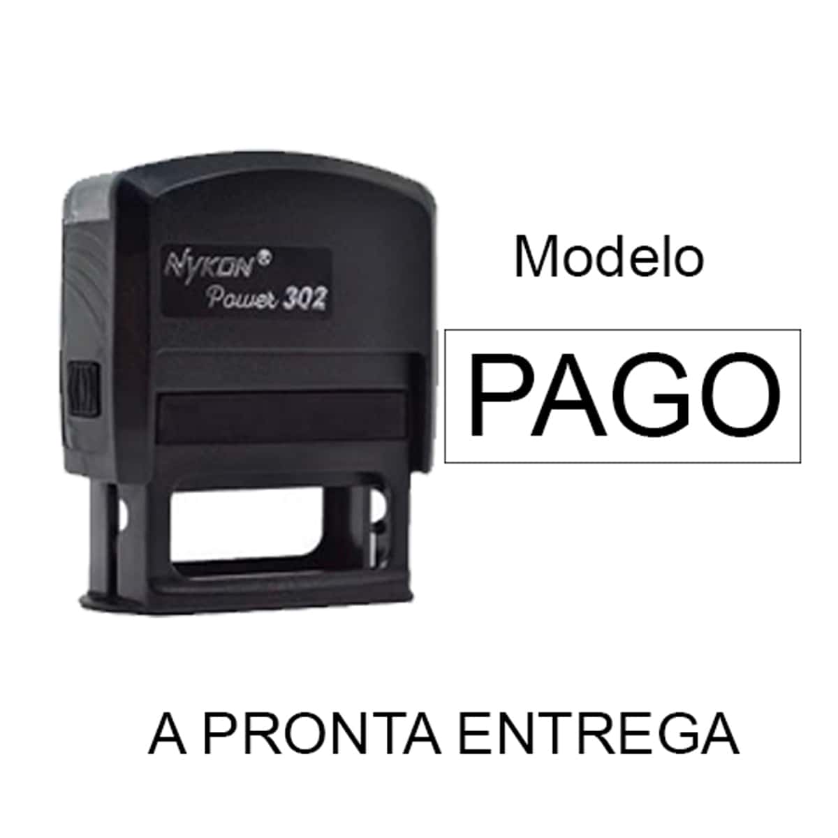 Carimbo Auto entintado - Escrita Pago - Preto - Visão 1