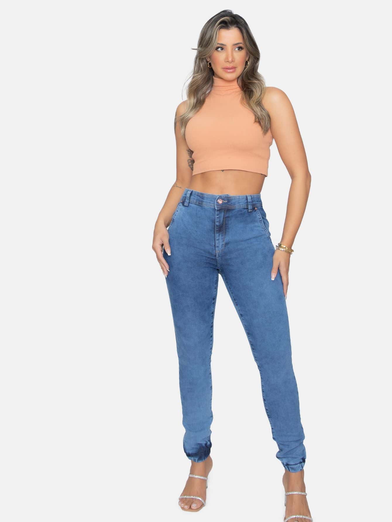Women Jeans - 中等水洗藍 - 查看 1