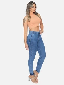 Women Jeans - 中等水洗藍 - 查看 3