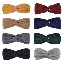8pcs/Set Headbands For Women Twist Knotted Boho Stretchy Hair Bands For Girls Criss Cross Turban Plain Headwrap Yoga Workout Vintage Hair Accessories, Solid Color - Multicolor - View 6