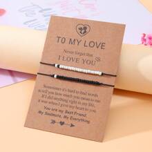 Goodwaro 2pcs Stylish Creative Black & White Glass Beaded Couple Bracelet With Exquisite Statement Card & Package For Commemoration, Dating, Anniversary, Best Wishes Gift - Black and White - View 1