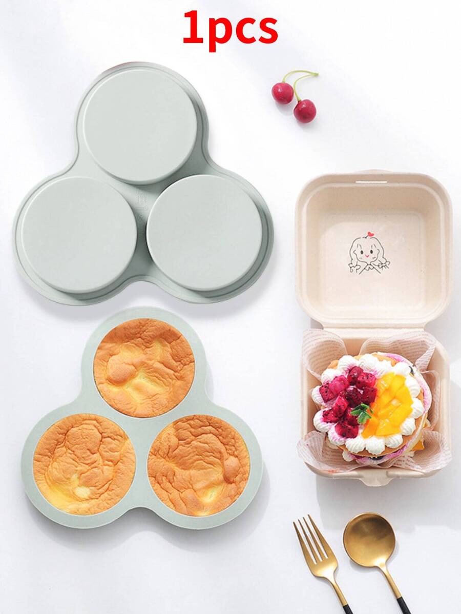 1 khuôn bánh silicon tròn 3 lỗ, khuôn làm bánh mì, bánh mousse, bánh ngọt, thạch, bánh pudding, bánh quy tự làm, dùng để làm bánh hamburger, trứng, nướng pizza tại nhà, dụng cụ nướng đa năng - Xám - Xem 1