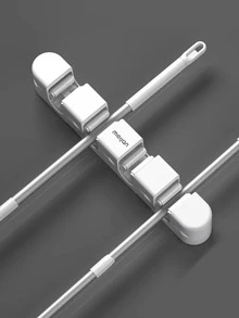 1pc Four-row Abs Mop Clip With 5 Hooks, Modern Simple Design, Wall-mounted Mop Hook For Multifunctional Use, White/grey - White - View 3