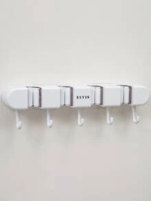 1pc Four-row Abs Mop Clip With 5 Hooks, Modern Simple Design, Wall-mounted Mop Hook For Multifunctional Use, White/grey - White - View 2