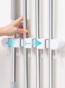 1pc Four-row Abs Mop Clip With 5 Hooks, Modern Simple Design, Wall-mounted Mop Hook For Multifunctional Use, White/grey - White - View 1