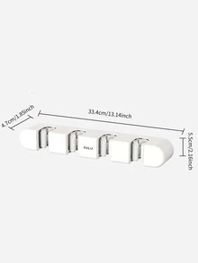 1pc Four-row Abs Mop Clip With 5 Hooks, Modern Simple Design, Wall-mounted Mop Hook For Multifunctional Use, White/grey - White - View 5
