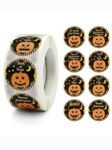 Creative Quả bí ngô Tiếng Anh Cuộn Halloween Hình dán Diy tại nhà Kẹo Qủa tặng Phong bì Quả bí ngô Nhãn dán 1 cái - trắng - Xem 1