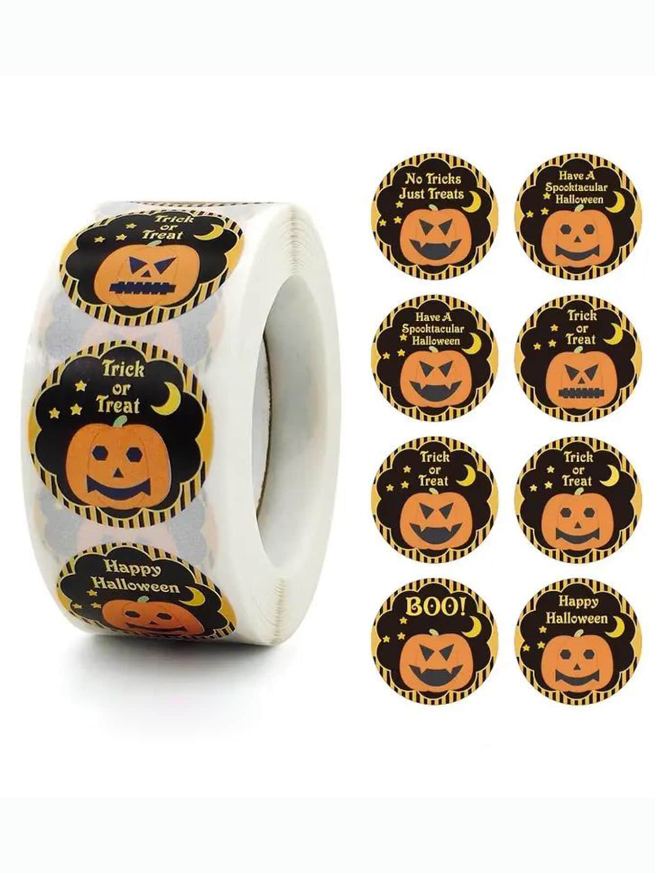 Creative Quả bí ngô Tiếng Anh Cuộn Halloween Hình dán Diy tại nhà Kẹo Qủa tặng Phong bì Quả bí ngô Nhãn dán 1 cái - trắng - Xem 1