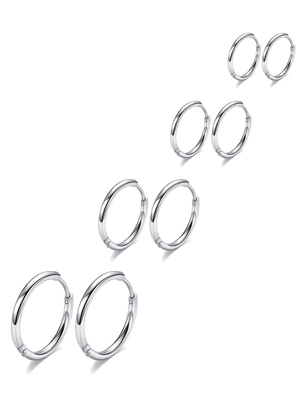 4 paires Boucles d'oreilles créoles argentées pour femmes et hommes en acier inoxydable, cerceaux de cartilage, lobes d'hélice, dormeuses articulées, petites boucles d'oreilles créoles pour filles