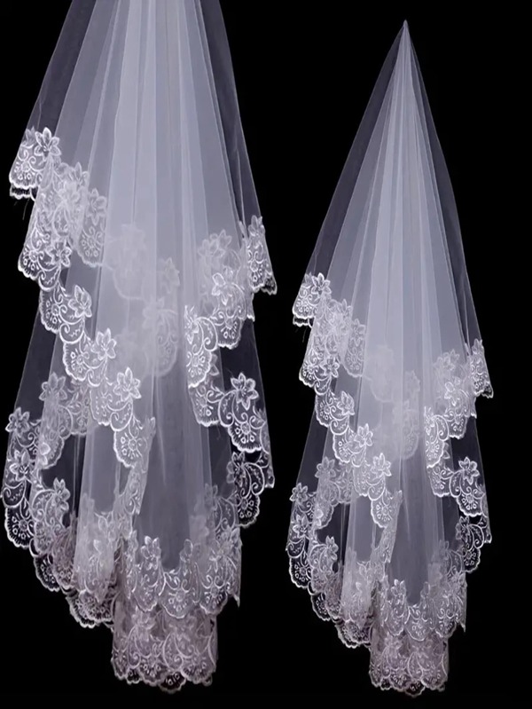 Velo da sposa (1,5 m), velo bianco lungo con bordo in pizzo, velo da sposa elaborato, accessori per capelli da sposa per ragazze, decorazioni per addio al nubilato, forniture per feste di anniversario di matrimonio, decorazioni per feste di compleanno, bomboniere per feste a tema, abbigliamento autunnale per donne