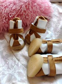 可愛的棕色皮革狗和貓鞋 - 棕色 - 查看 3