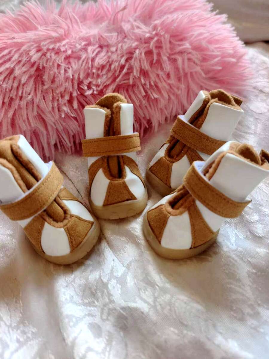 可愛的棕色皮革狗和貓鞋 - 棕色 - 查看 1