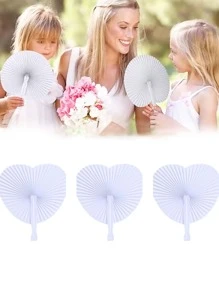 1pc Solid Color Party Paper Fan - White - View 5