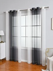 1pc Modern Style Ombre String Color Sheer Curtain For Living Room, Bedroom, Window, Balcony And Room Divider - Black - View 2