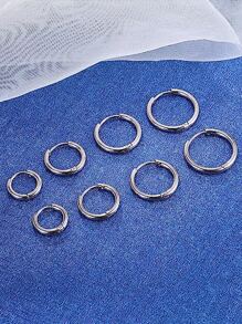 4 Pairs Silver Tone Earrings Set, Stainless Steel Earrings For Women And Men, Cartilage Earrings, Lobe Earrings, Hinged Earrings, Small Size Earrings Set, Suitable For Girls - Silver-6/8/10/12mm - View 3