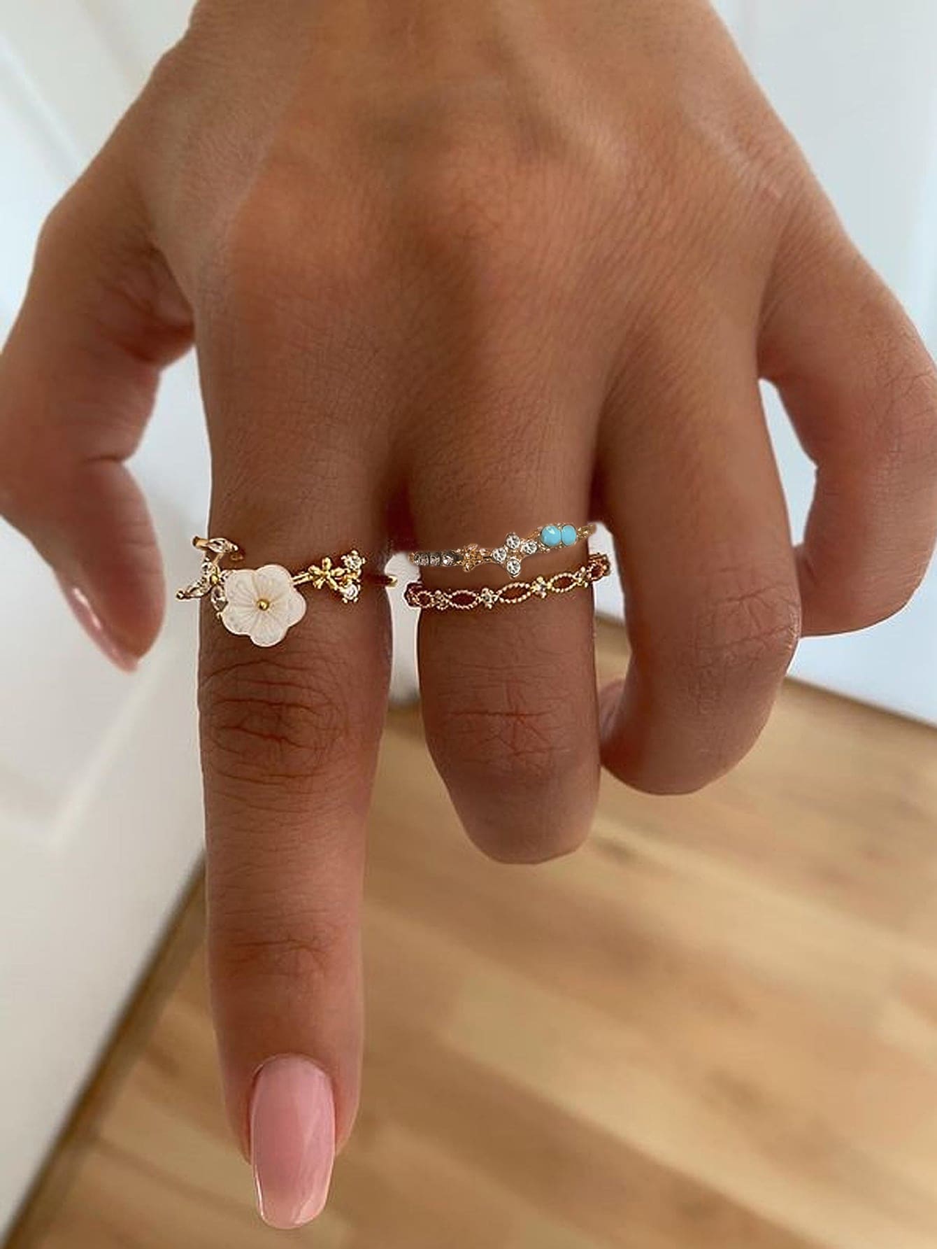 3 piezas Anillo con diseño de flor - Amarillo Oro - Ver 1