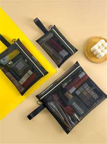 1 Miếng Mini Túi trang điểm Đối với Son môi Và Phấn nền Cushion , Có thể mang đi Và Phong cách Đơn giản Thiết kế Với Lưới Chất vải , Thích hợp Đối với Cô gái - màu đen - Xem 3