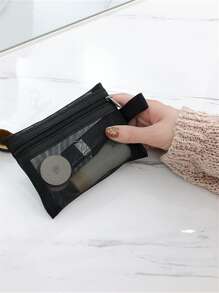 1 Miếng Mini Túi trang điểm Đối với Son môi Và Phấn nền Cushion , Có thể mang đi Và Phong cách Đơn giản Thiết kế Với Lưới Chất vải , Thích hợp Đối với Cô gái - màu đen - Xem 5