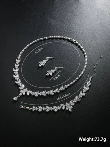 4 cái/bộ Bộ Trang Sức Trang Trí Đá Cubic Zirconia - Bạc - Xem 5