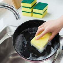 10pcs Double-sided Kitchen Sponge, Dishwashing Sponge- For Kitchen Cleaning - Yellow - View 4
