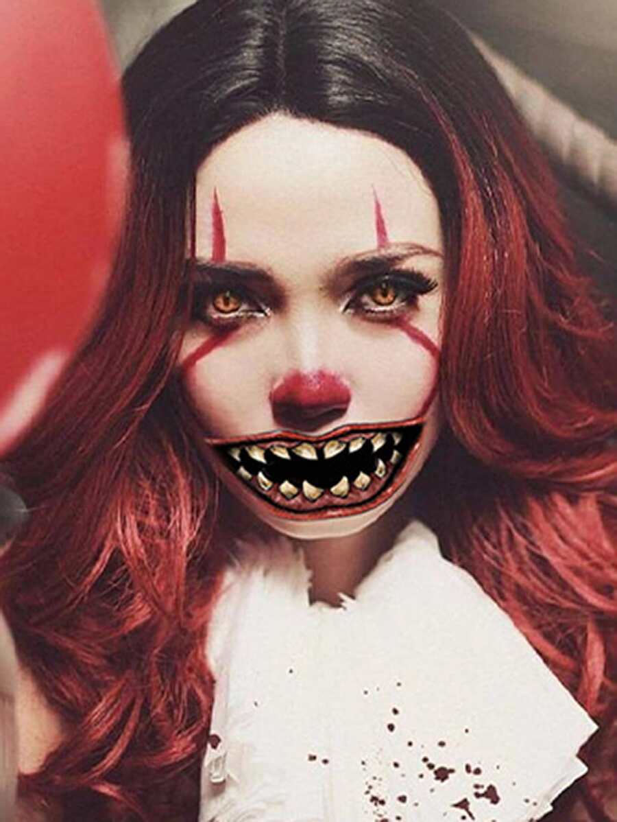 1入組萬聖節派對搞笑貼紙，帶有可怕牙齒和大嘴 - 黑色 - 查看 1