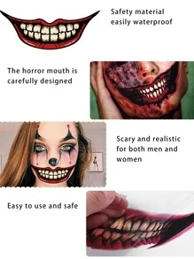 1入組萬聖節派對搞笑貼紙，帶有可怕牙齒和大嘴 - 黑色 - 查看 2