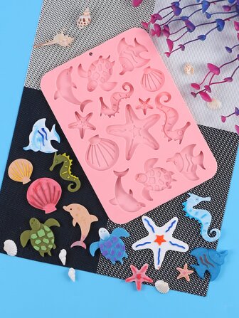 1pc 12-Cavity Silicone Mold For Marine Life Series, Suitable For Candle Decoration, Sugar Cake Decoration, Cupcake Decoration, Candy, Biscuits, Ice, Polymer Clay, Chocolate, Key Chain Pendant, Pendant, Etc.
