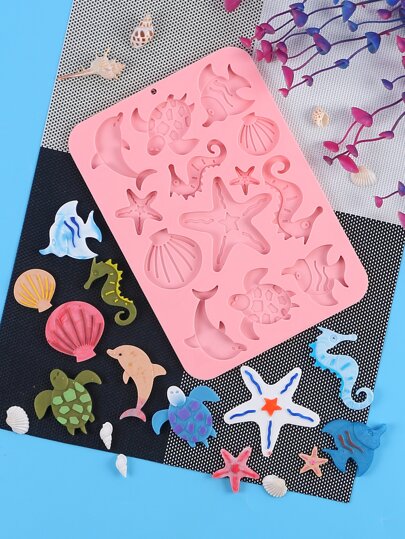 1pc 12-Cavity Silicone Mold For Marine Life Series, Suitable For Candle Decoration, Sugar Cake Decoration, Cupcake Decoration, Candy, Biscuits, Ice, Polymer Clay, Chocolate, Key Chain Pendant, Pendant, Etc.