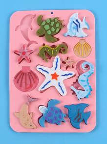 SikeSike 1个12腔硅胶模具，海洋生物系列，适用于蜡烛装饰、糖霜蛋糕装饰、纸杯蛋糕装饰、糖果、饼干、冰块、聚合物粘土、巧克力、钥匙扣吊坠、吊坠等。 - 粉色 - 查看 3