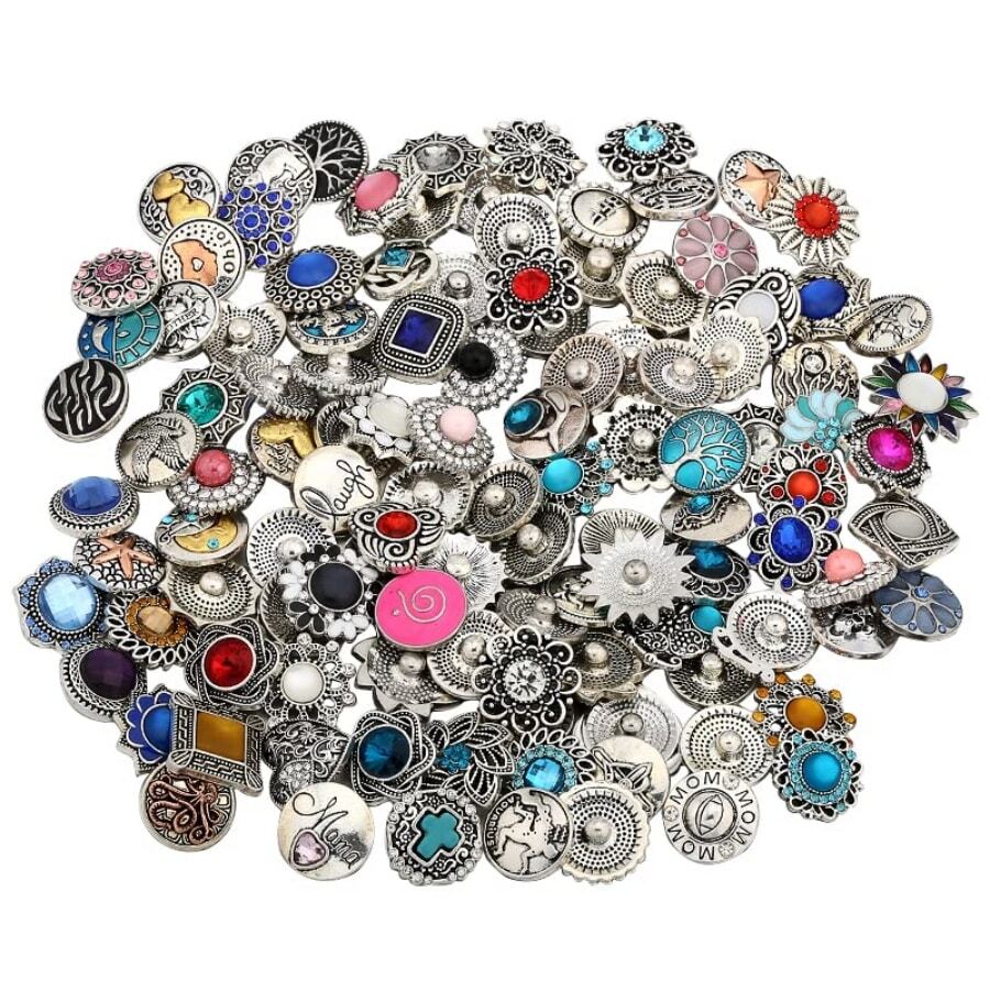 24pcs Mixed Style Rhinestones Snaps Jewelry Charms Ginger Buttons 18/20mm for Interchangeable Snaps Jewelry Making Women Teens Girls DIY Bracelet Necklaces Rings Brooch Accessories(Multi-Color) - Multicolor - View 1