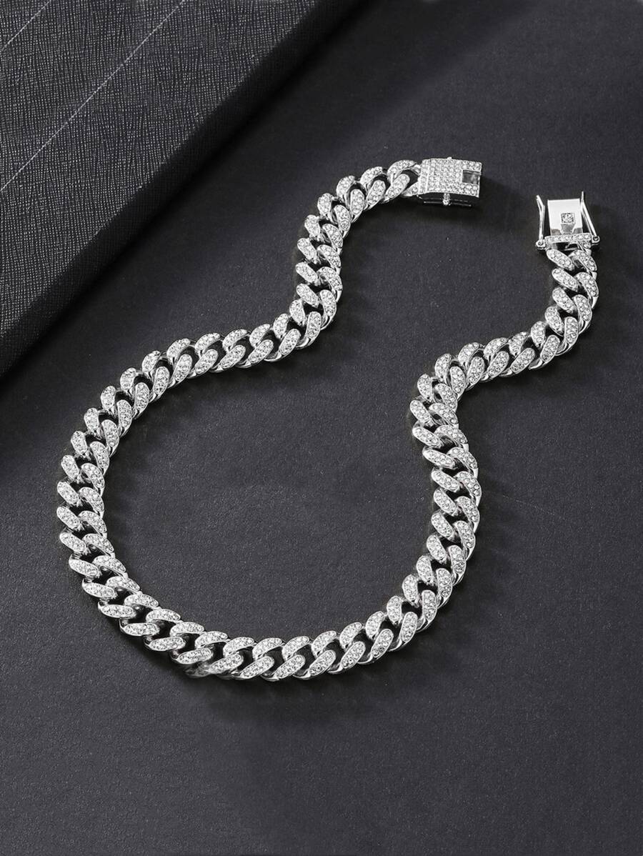 中性酷嘻哈風格12.5mm寬度50cm長度充分套裝鑽石金色古巴的鍊式項鍊