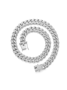 中性酷嘻哈風格12.5mm寬度50cm長度充分套裝鑽石金色古巴的鍊式項鍊