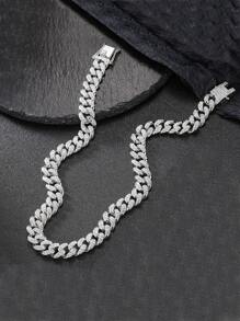 中性酷嘻哈風格12.5mm寬度50cm長度充分套裝鑽石金色古巴的鍊式項鍊