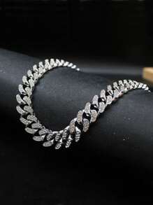 中性酷嘻哈風格12.5mm寬度50cm長度充分套裝鑽石金色古巴的鍊式項鍊