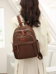 Large Capacity Campus Style Functional Backpack - Brown - View 3