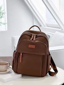 Large Capacity Campus Style Functional Backpack - Brown - View 1