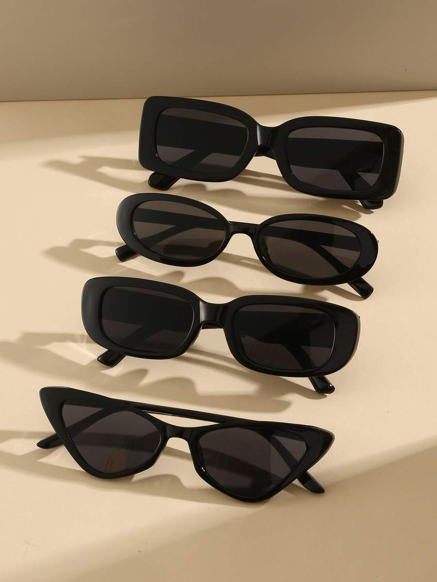 da moda com armação de plástico quadrada, oval e olho de gato, 4 unidades/pacote, adequados para estilo de rua, viagens, esportes, direção, festa, praia, festival de música, atividades ao ar livre, verão, férias, passeio em família, traje elegante, acessórios de estilo de rua, esportes, festa, atividades ao ar livre, pesca, feriado, de férias, armação de combinação de estilo casual para sair, volta às aulas - Multicolorido - Ver 1