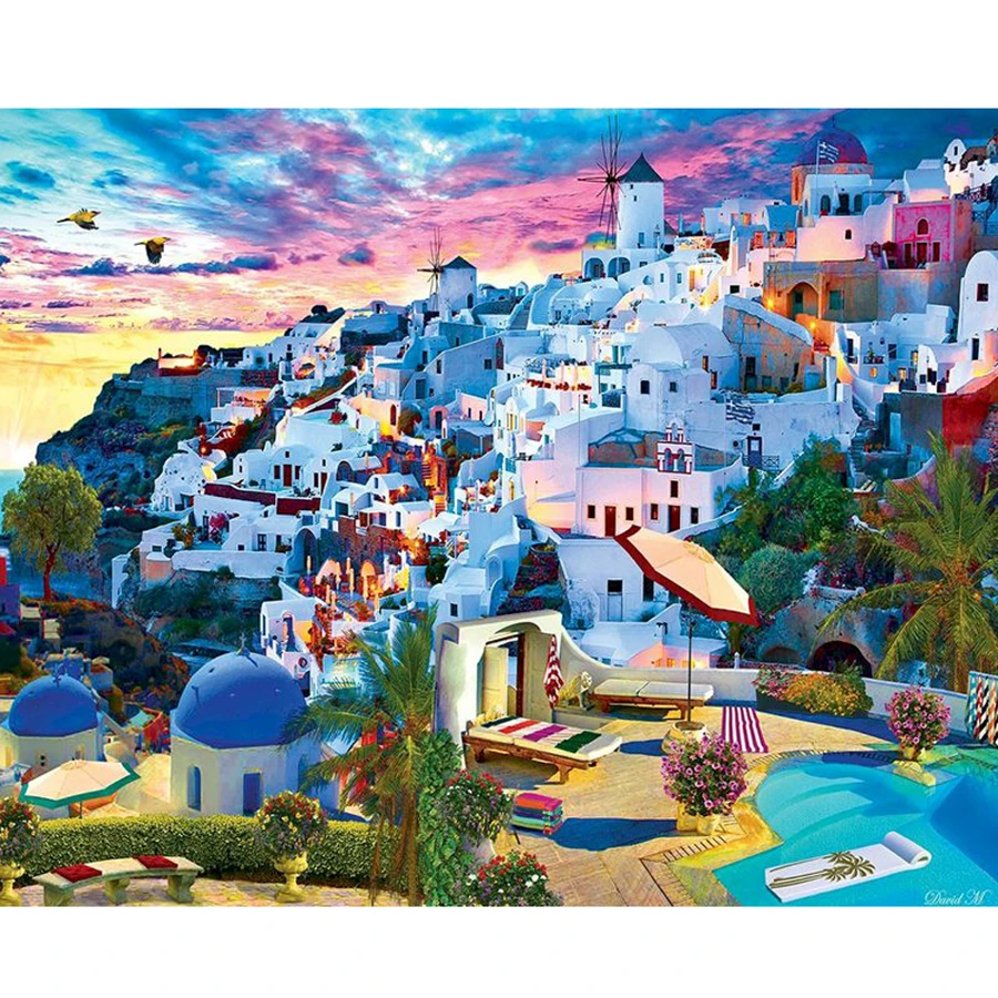 按數字繪畫無框套件城鎮風景畫帶數字家居牆壁藝術圖片 40x50 厘米/16x20 英寸 - 彩色 - 查看 1