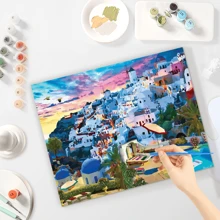 按數字繪畫無框套件城鎮風景畫帶數字家居牆壁藝術圖片 40x50 厘米/16x20 英寸 - 彩色 - 查看 4