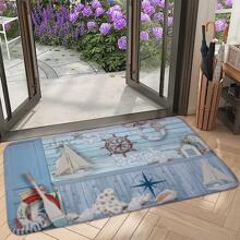 海洋海灘印刷防滑吸水性室內入口地墊防汙簡單至乾淨法蘭絨門墊合適適用於客廳臥室門航海旅行1片 - 彩色 - 查看 1