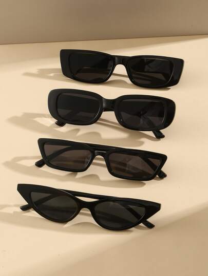 4副猫眼方形时尚眼镜组合，男女皆宜，适合钓鱼、旅行、运动、驾驶、节日装扮、夏季配饰、海滩、电子音乐节、郊游、度假、家庭旅行、优雅装扮、街头风配饰、运动风、派对、户外活动、街头风、节日、假期等场合。