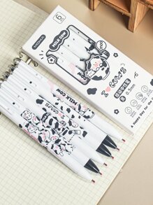 MOKA 6套裝的開學季學生辦公室用品奶牛圖案中性筆按筆黑色鋼筆頭髮1套裝 - 彩色 - 查看 3