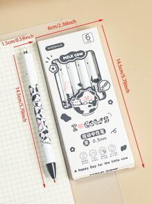 MOKA 6套裝的開學季學生辦公室用品奶牛圖案中性筆按筆黑色鋼筆頭髮1套裝 - 彩色 - 查看 7
