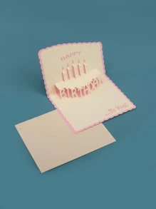 1 Pc Creative Multi-Purpose 3D Happy Birthday Card, Foil Stamping Foldable Cute Birthday Gift Greeting Card With Cake Design (Envelope Color Randomly Sent) - Pink - View 5