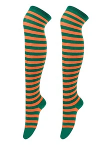 Striped Orange Knee High Socks For Kids - Ginger - View 2