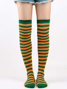Striped Orange Knee High Socks For Kids - Ginger - View 1