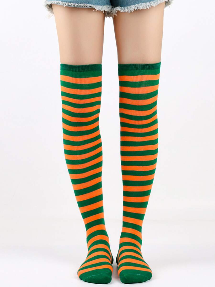 Striped Orange Knee High Socks For Kids - Ginger - View 1