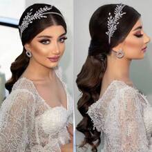1入歐美婚禮頭飾，奢華水晶裝飾，金色葉子合金髮箍，適用於婚紗皇家頭冠 - 銀色 - 查看 1