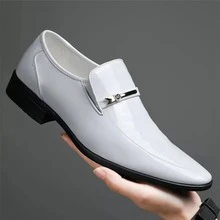 Men Metal Decor Dress Loafers, Leisure White Dress Shoes - White - View 4