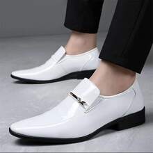 Men Metal Decor Dress Loafers, Leisure White Dress Shoes - White - View 3